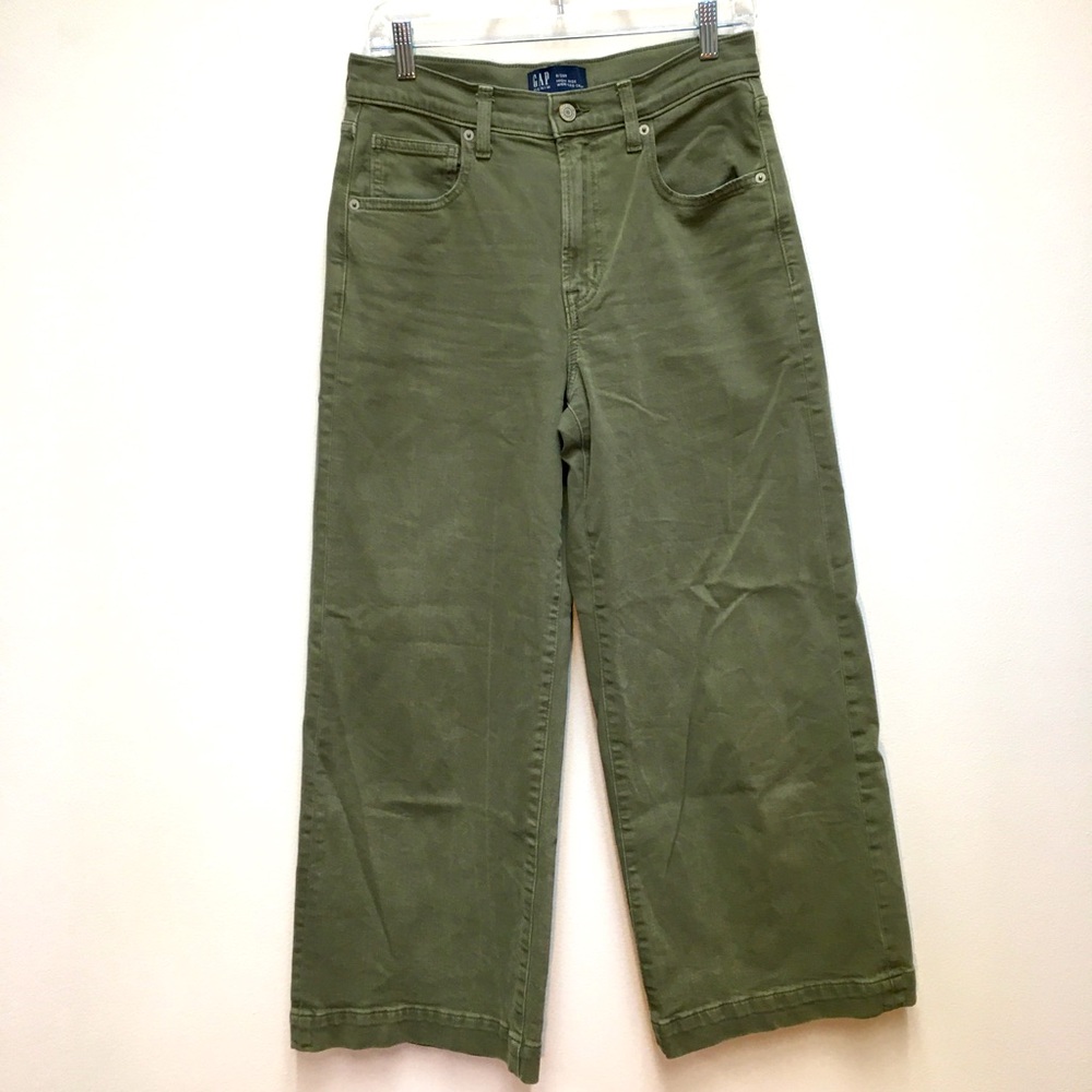 Gap High Rise Wide Leg Crop Jeans 6/28 Green Stretch Casual Denim Relaxed Fit